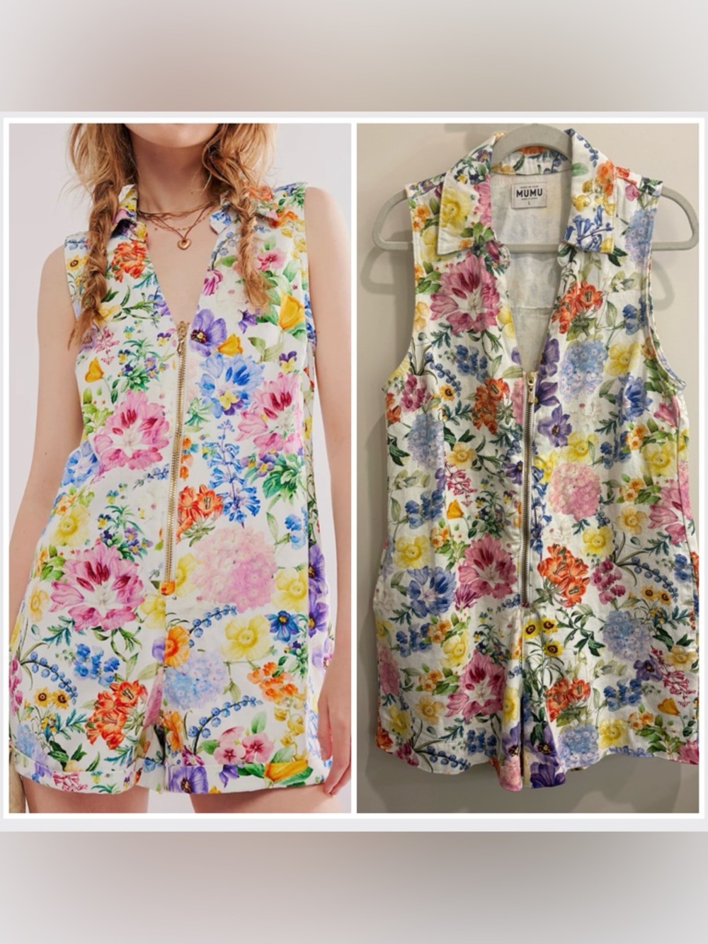 SHOW ME YOUR MUMU Reno Romper Ivory Botanical Floral - Size LG 🌸✨